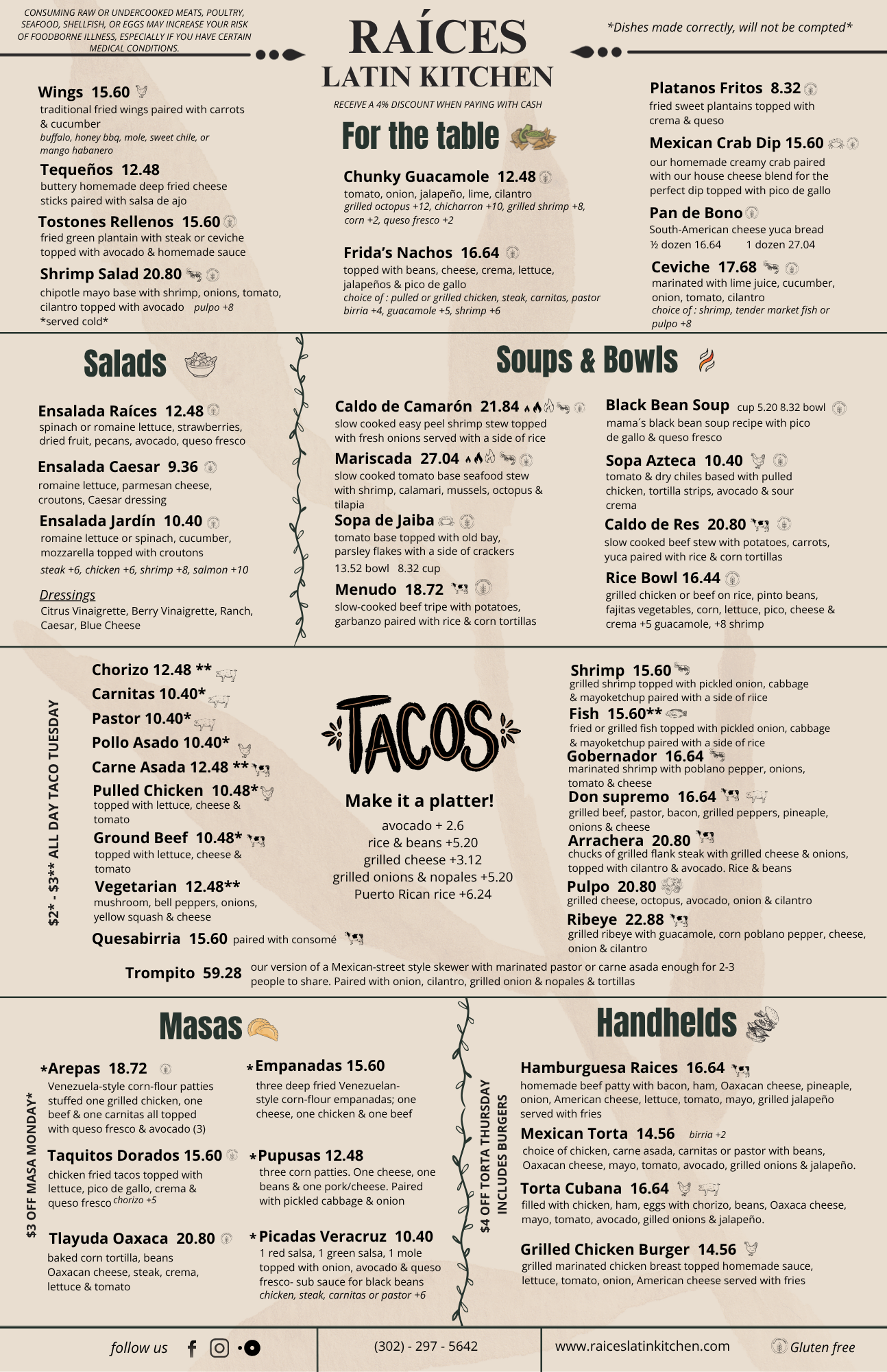 Raíces Menu Front